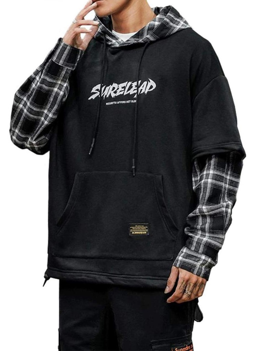 GURUNVANI Men’s Surelead black and white plaid hoodie